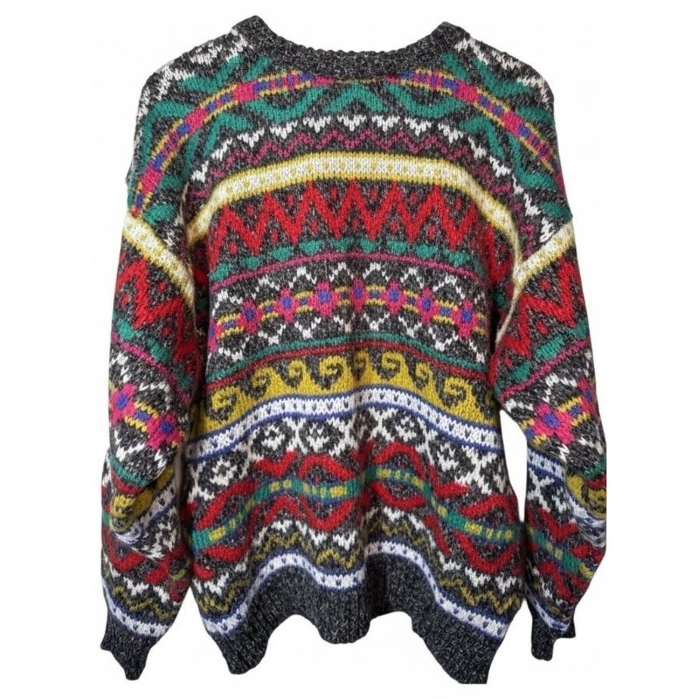 Vintage 90's Colorful Knit Sweater Womens Acrylic Large Changes Granny Vibrant